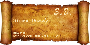 Simmer Dezső névjegykártya